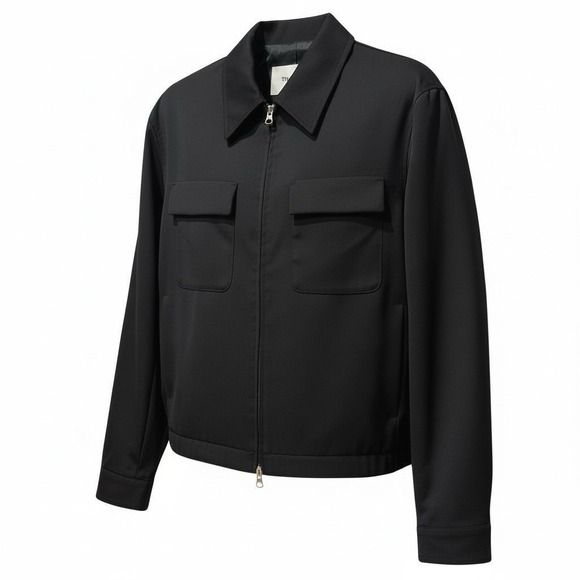 RARE TONYWACK Black Wool Double Zip Utility Jacket Flap Chest Pockets XL